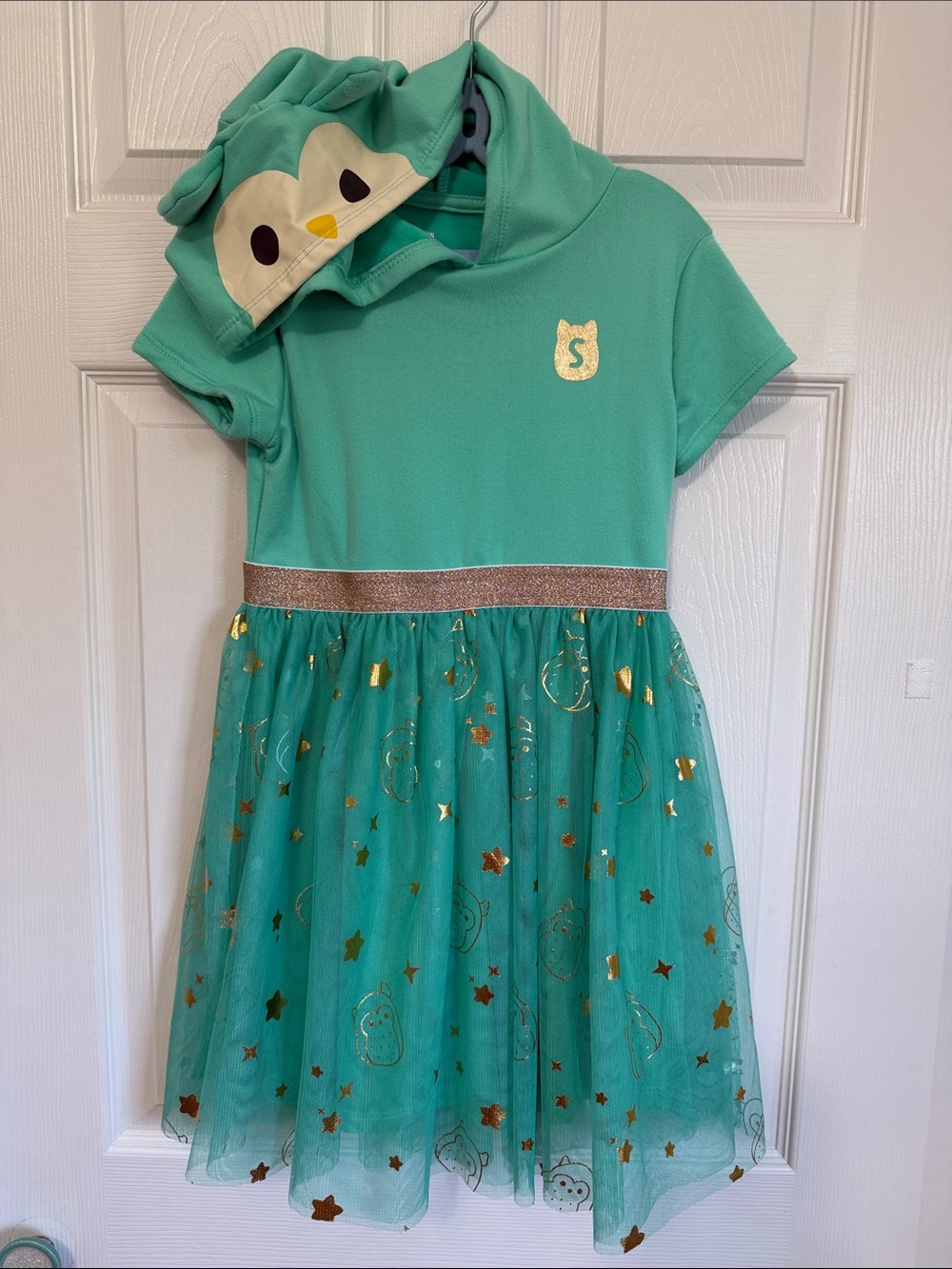 Squishmallow Girls' Teal Owl Hooded Tulle Dress - Kids